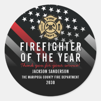Firefighter of the Year Employee Logo Red Line Classic Round Sticker
