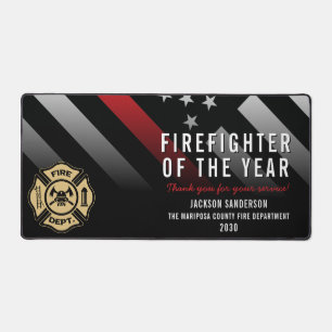 Firefighter of the Year Employee Logo Red Line Desk Mat