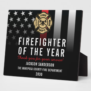 Firefighter of the Year Employee Logo Red Line Plaque