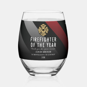 Firefighter of the Year Employee Logo Red Line Stemless Wine Glass