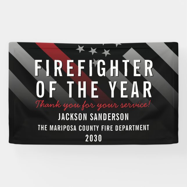 Firefighter of the Year Employee Red Line Flag Banner (Horizontal)