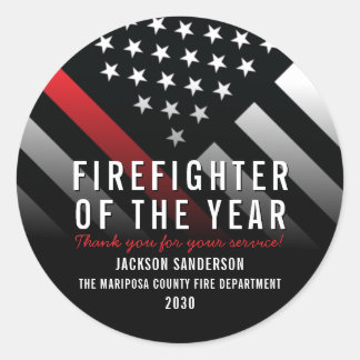 Firefighter of the Year Employee Red Line Flag Classic Round Sticker