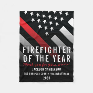 Firefighter of the Year Employee Red Line Flag Fleece Blanket