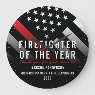 Firefighter of the Year Employee Red Line Flag Large Clock