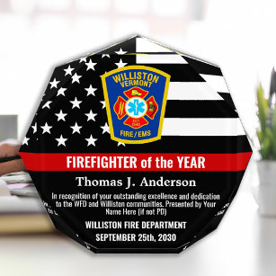 Firefighter Of The Year Thin Red Line Custom Logo Acrylic Award