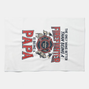 Firefighter Papa Vintage Engraving Shirt Design_1 Tea Towel