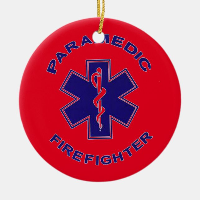 Firefighter Paramedic Ceramic Tree Decoration (Front)