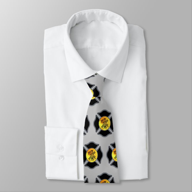 Firefighter Patriotic Logos Neck Tie (Tied)