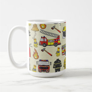 Firefighter Pattern, Fire Truck, Rescue Gear, Flam Coffee Mug
