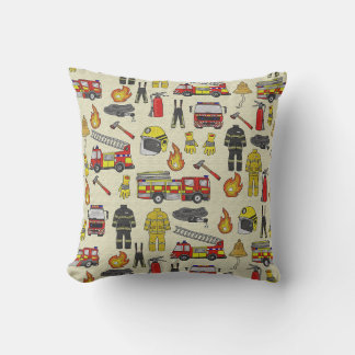 Firefighter Pattern, Fire Truck, Rescue Gear, Flam Cushion