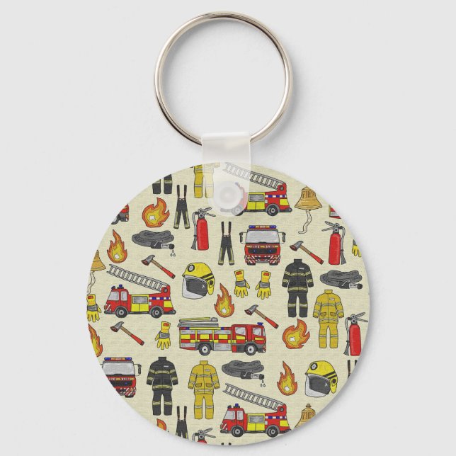 Firefighter Pattern, Fire Truck, Rescue Gear, Flam Key Ring (Front)