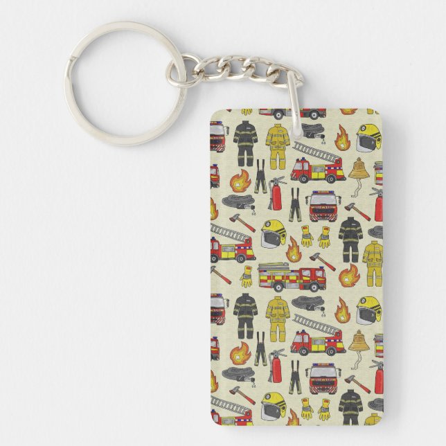 Firefighter Pattern, Fire Truck, Rescue Gear, Flam Key Ring (Front)