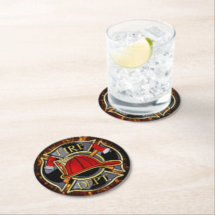 Firefighter Pattern Round Paper Coaster