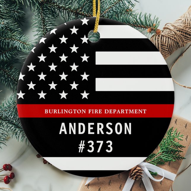 Firefighter Personalised Fireman Thin Red Line Ceramic Tree Decoration (Creator Uploaded)