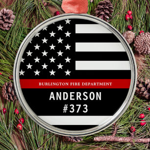 Firefighter Personalised Fireman Thin Red Line Metal Tree Decoration