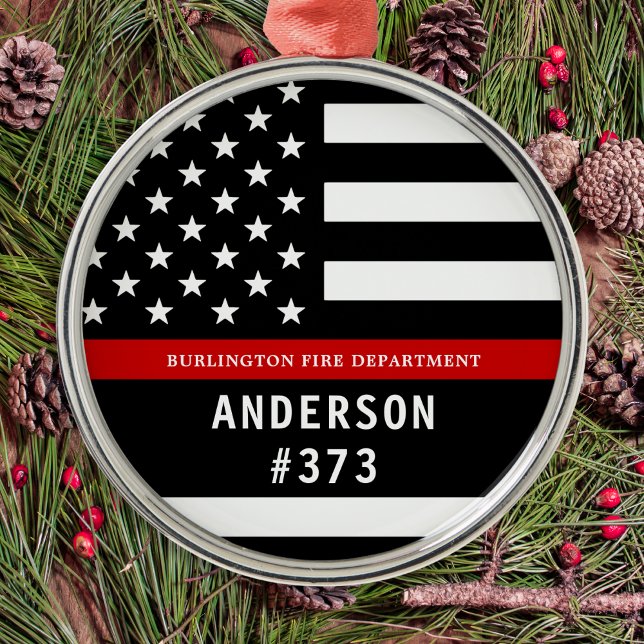 Firefighter Personalised Fireman Thin Red Line Metal Tree Decoration (Creator Uploaded)