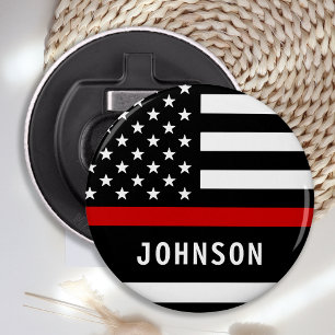 Firefighter Personalised Modern Thin Red Line Bottle Opener