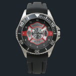 Firefighter Personalised Name Maltese Cross Watch<br><div class="desc">Looking for the perfect gift for your firefighter?! This personalised firefighter watch is perfect for your firefighter retirement or firefighter graduation gifts. This red line design with maltese cross in silver metallic, modern red black design. This fireman graduation collection will be a favourite. These firefighter graduation watch are also perfect...</div>