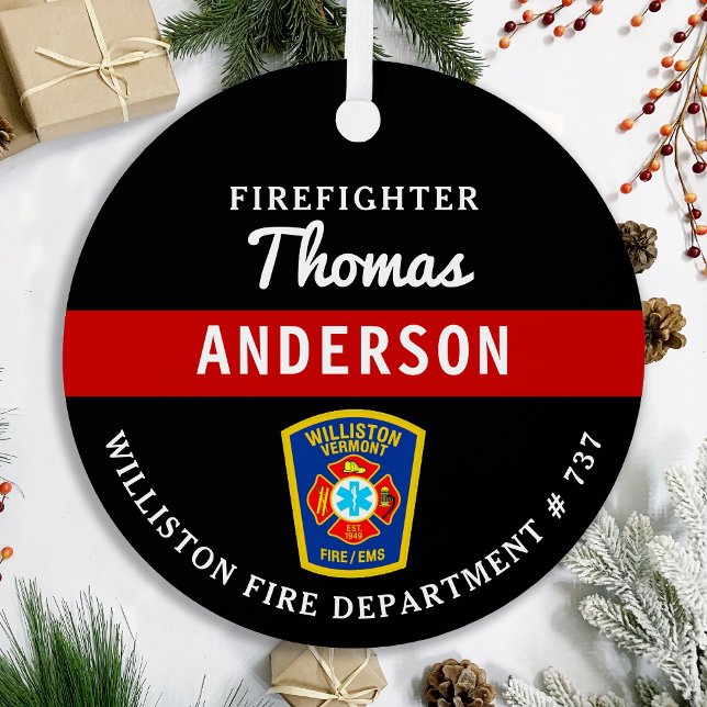 Firefighter Personalised Thin Red Line Fire Rescue Metal Tree Decoration (Creator Uploaded)