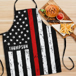 Firefighter Personalised Thin Red Line Flag BBQ Apron<br><div class="desc">Thin Red Line Firefighter Apron - USA American flag design in Firefighter Flag colours, distressed design . This personalised firefighter apron is perfect for birthdays, Christmas, firefighter retirement gifts, or fathers day for your fireman. Perfect for all firefighters, fire rescue volunteers and fireman family and supporters. Personalise with name. COPYRIGHT...</div>
