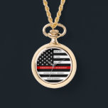 Firefighter Personalised Thin Red Line Retirement  Watch<br><div class="desc">Celebrate and show your appreciation to an outstanding Firefighter with this Thin Red Line Retirement or Anniversary Firefighter Watch - American flag design in Firefighter Flag colours in a modern black an red design . Perfect for fire service awards and Firefighter Retirement gifts and fireman retirement. Personalise this firefighters retirement...</div>