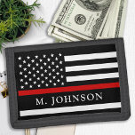 Firefighter Personalised Thin Red Line Trifold Wallet<br><div class="desc">Thin Red Line Wallet - American flag in Firefighter Flag colours, modern black red design . Personalise with fireman name. This personalised firefighter wallet is perfect for firefighters, fire service volunteers and firemen families and all those who support them. A wonderful firefighter retirement or firemangraduation gift. COPYRIGHT © 2020 Judy...</div>