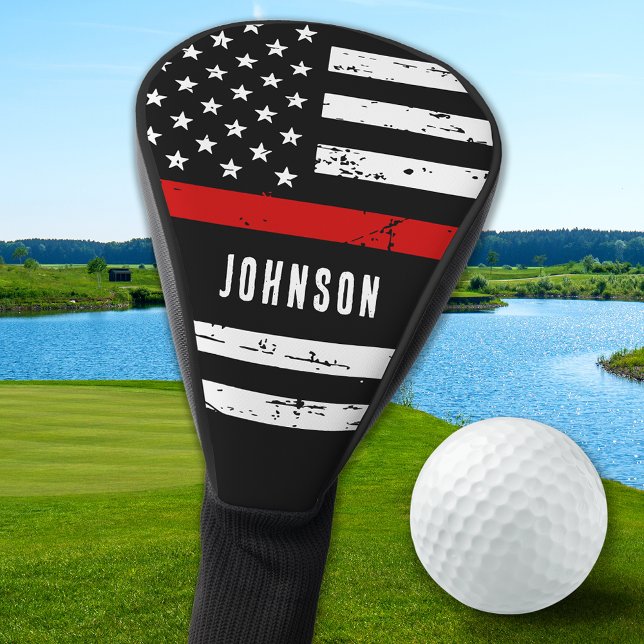 Firefighter Personalised USA Flag Thin Red Line Golf Head Cover (Creator Uploaded)