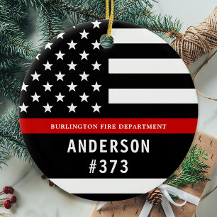 Firefighter Personalized Fireman Thin Red Line Ceramic Tree Decoration