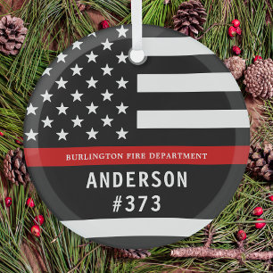 Firefighter Personalized Fireman Thin Red Line Glass Tree Decoration