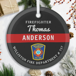 Firefighter Personalized Thin Red Line Fire Rescue Glass Tree Decoration