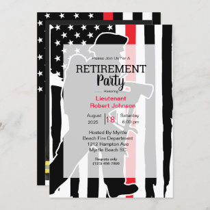 Firefighter Photo American Flag Retirement Party Invitation