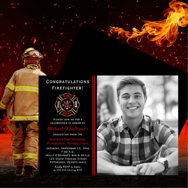 Firefighter Photo Graduation Announcement | Party (Firefighter Photo Graduation Announcement and Party Invitation - Print and/or Download Available)