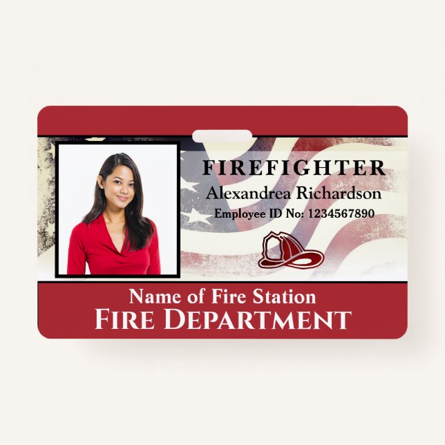 Firefighter Photo Name Logo ID Card Custom ID Badge (Front)