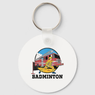 Firefighter Playing Badminton Fireman Firefight Sp Key Ring