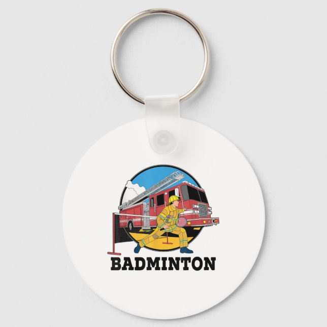 Firefighter Playing Badminton Fireman Firefight Sp Key Ring (Front)