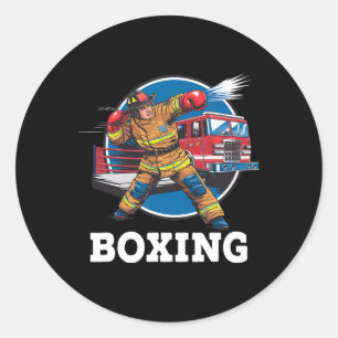 Firefighter Playing Boxing Fireman Firefight Sport Classic Round Sticker