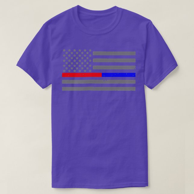 Firefighter Police Flag Thin Red Blue Line T-Shirt (Design Front)