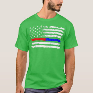 Firefighter Police Red Blue Line American T-Shirt