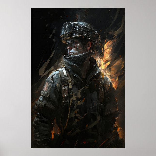 Firefighter Portrait Fantasy Painting Wild Spirit Poster (Front)