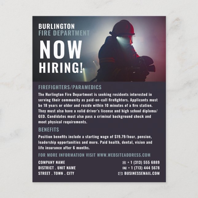 Firefighter Portrait, Firefighter Recruitment Flyer (Front)