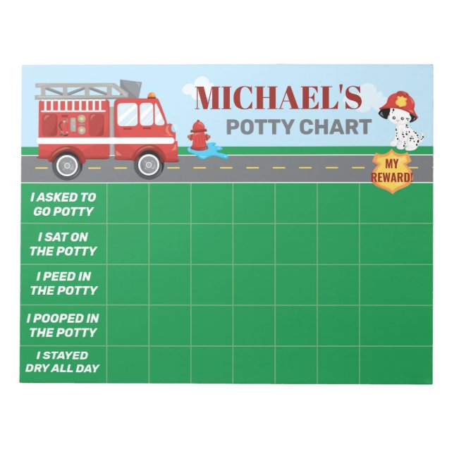 Firefighter Potty Chart Personalised Name & Tasks Notepad (Front)
