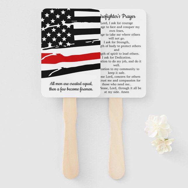 Firefighter Prayer Card Thin Red Line Graduation Hand Fan (Front and Back)