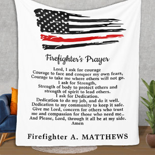 Firefighter Prayer Thin Red Line American Flag Fleece Blanket