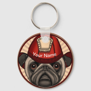 Firefighter Pug Key Ring