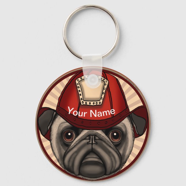 Firefighter Pug Key Ring (Front)
