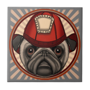 Firefighter Pug  Tile