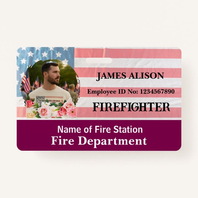 Firefighter Qr Code   Photo Name ID Card  ID Badge (Front)