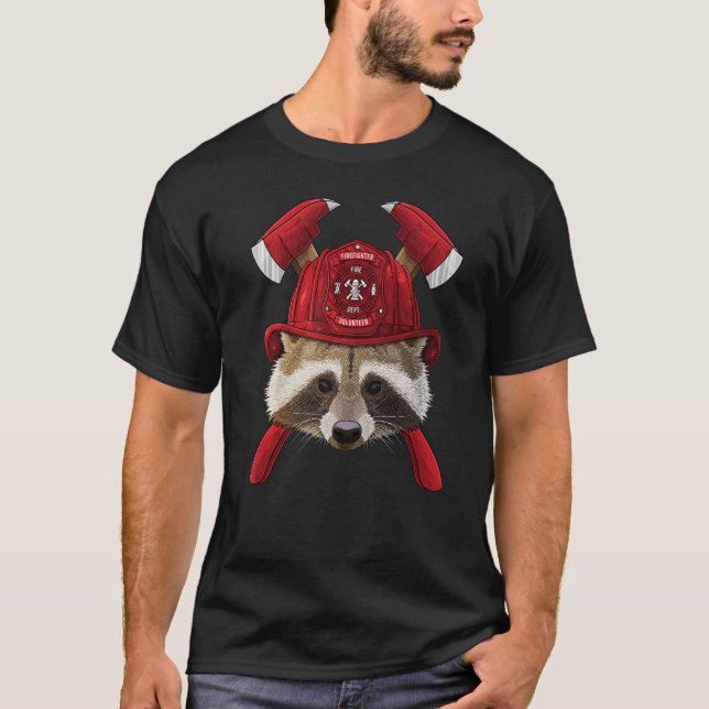 Firefighter Racoon Fireman Kids Fire Rescue Trash T-Shirt (Front)