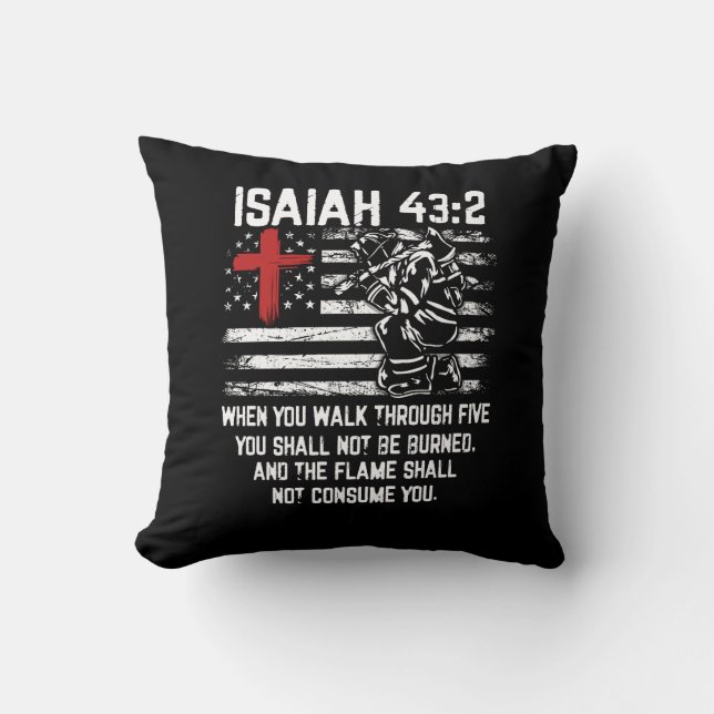 Firefighter Red Cross Bible Verse American Flag Is Cushion (Front)