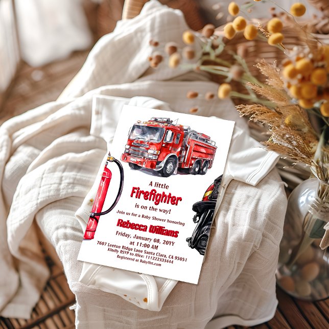 Firefighter Red Fire Truck Boy Baby Shower Invitation (Creator Uploaded)